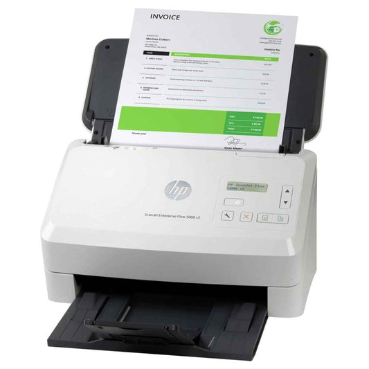 HP ScanJet Enterprise Flow 5000 s5 Scanner, Scans Up To 65ppm / 130 IPM, One Pass Duplex Scanning, Includes 80 Page ADF, USB 3.0 Connectivity, Sheetfed Input Type, 600 DPI Resolution, White | 6FW09A
