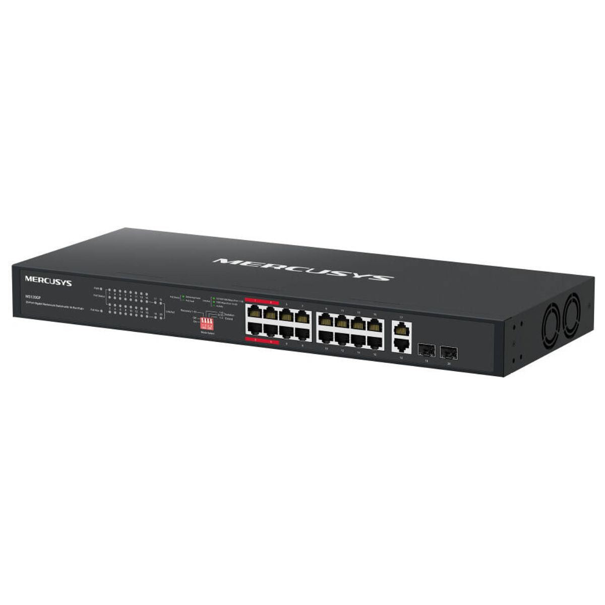 MERCUSYS MS120GP 20-Port Gigabit PoE+ Rackmount Switch | 16 PoE+ Ports | 192W Power Budget | 2 Gigabit RJ45 Ports | 2 SFP Slots | 802.3af/at