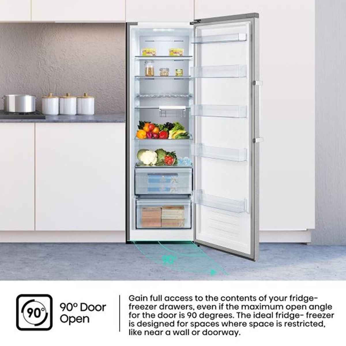Hisense 355L Upright Fridge- RL3N484NAI, Single Door, Total No Frost, Metal Tech Cooling, Multi Air Flow, LED Digital Display, Reversible Door, Low Noise, Energy Efficient, Silver