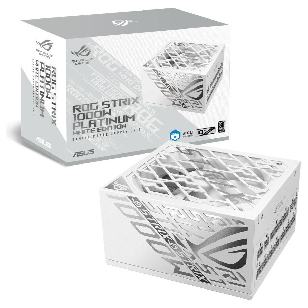 Asus ROG Strix 1000W Fully Modular Power Supply, 80 PLUS Platinum Efficiency, Active PFC, GaN MOSFET, ATX 3.1 Compatible, Cybernetic Lambda A+, Dual Ball Fan bearings, Black