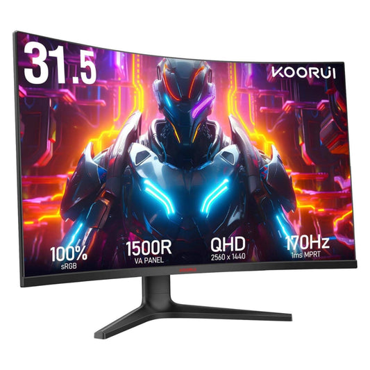 KOORUI 32E6QC 32" Curved Gaming Monitor, QHD, 170Hz, 1ms MPRT, AdaptiveSync, 1500R - Black
