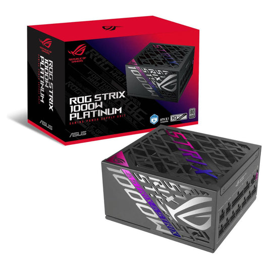 Asus ROG Strix 1000-1200W Fully Modular Power Supply, 80 PLUS Platinum Efficiency, Active PFC, GaN MOSFET, ATX 3.1 Compatible, Cybernetic Lambda A+, Dual Ball Fan bearings