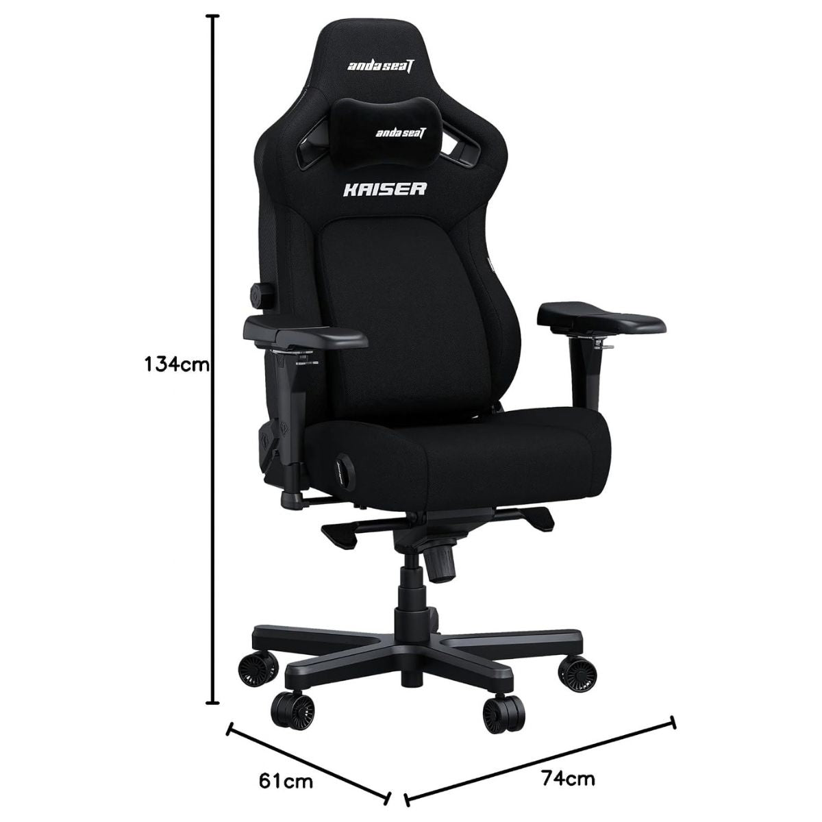 AndaSeat Kaiser 4 L Gaming Chair | Black Linen Fabric | 5D Armrests | Pop-Out Lumbar Support | 135° Recline