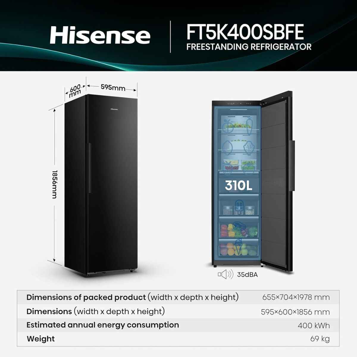 Hisense 400L Gross/310L Net Upright Freezer/Convertible Fridge – FT5K400SBFE, Inverter Compressor, Total No Frost
