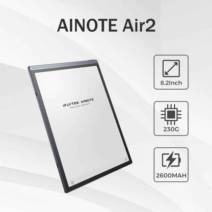 iFLYTEK AINOTE Air 2 Tablet, 8.2" HD E-Ink Display, 4GB RAM, 32GB Storage, WiFi 6 & Bluetooth 5.0, Gray