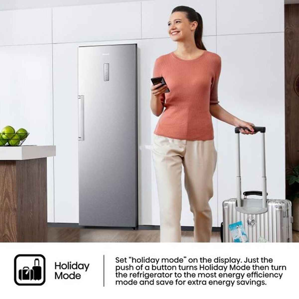 Hisense 355L Upright Fridge- RL3N484NAI, Single Door, Total No Frost, Metal Tech Cooling, Multi Air Flow, LED Digital Display, Reversible Door, Low Noise, Energy Efficient, Silver