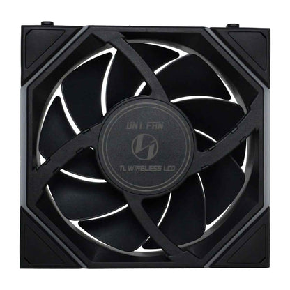 Lian-Li UNI FAN TL120 LCD Wireless Case Fan – 1900 RPM, 62 CFM Airflow, FDB Bearing, Single Pack | Black / White