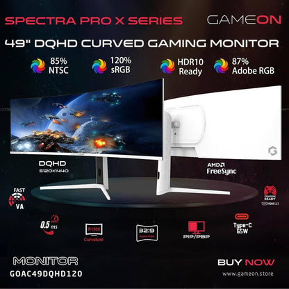 GAMEON GOAC49DQHD120 49-Inch DQHD Curved Gaming Monitor | Fast VA | 120Hz | 0.5ms MPRT | FreeSync & Adaptive-Sync | GOAC49DQHD120