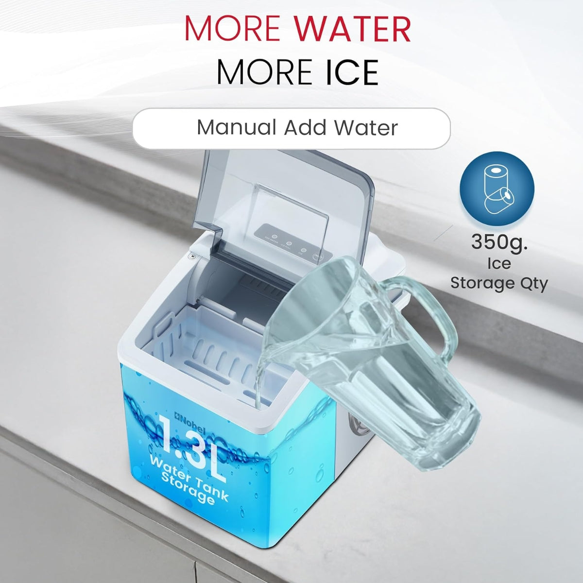 Nobel Ice Cube Maker 10-12kgs/24 Hrs Ice Making Capacity with 9pcs Ice in 8 Minutes Per Cycle|1.3 L Water Container Capacity with LED Indicator 150 W NIM13S Silver