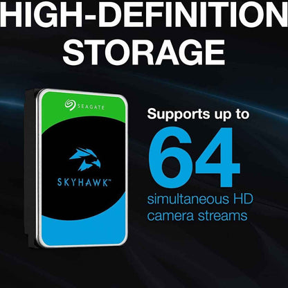 Seagate 2TB SkyHawk Surveillance SATA III 3.5" Internal Hard Drive, 256MB Cache, 5400 RPM, Up to 180 MB/s Sustained Transfer Rates, 1 Million Hours MTBF, Supports up to 64 HD Cameras