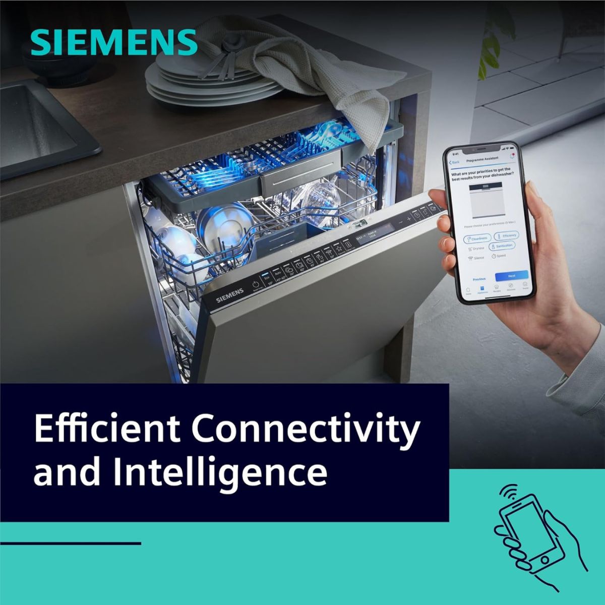 Siemens iQ700 60cm Home Connect Dishwasher – 14 Place Settings, Zeolite Function, Made in Germany, Silver (SN27ZI86DM)