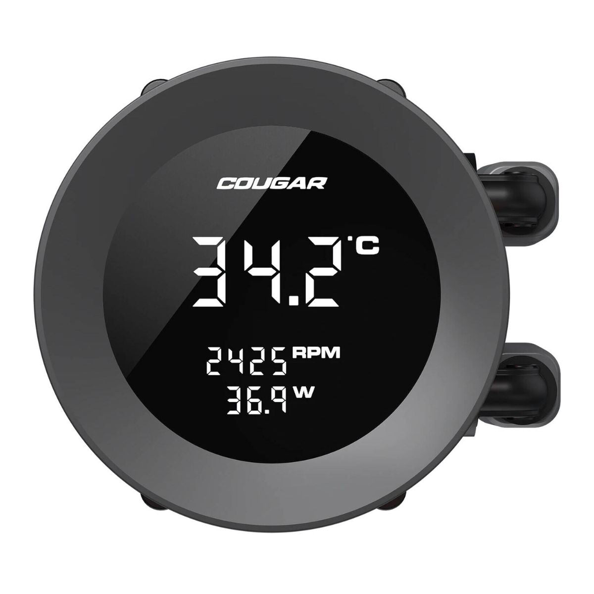 COUGAR Poseidon Vistek ARGB 240 Liquid CPU Cooler | 240mm AIO | 1.9" Digital Display | 2500 RPM PWM Fans | 78.2 CFM Airflow | Copper Cold Plate | Black | 3MPVA240.0001