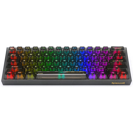 Redragon FIZZ K617CTB-RGB 60% Wired Mechanical Gaming Keyboard, 61 Keys, Full-Transparent Design, RGB Backlighting, Linear Switches, Hot-Swappable, Pro Software, Black | K617CTB-RGB