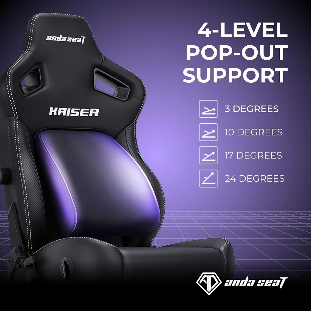 AndaSeat Kaiser 4 L Gaming Chair | Black Linen Fabric | 5D Armrests | Pop-Out Lumbar Support | 135° Recline