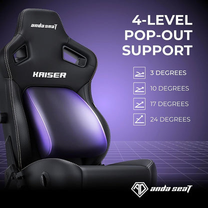AndaSeat Kaiser 4 L Gaming Chair | Black Linen Fabric | 5D Armrests | Pop-Out Lumbar Support | 135° Recline