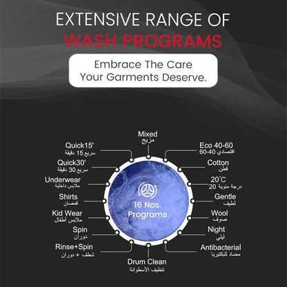 Nobel NWM775 6 Kg Inverter Front Load Fully Automatic Washing Machine – 16 Wash Programs, Child Lock, High-Temp Sterilization, Delay Start, LED Display