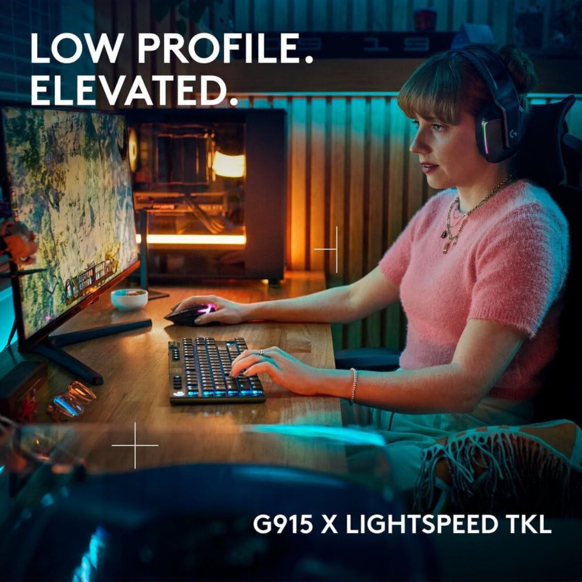 Logitech G915 TKL Tenkeyless LIGHTSPEED Wireless RGB Mechanical Gaming Keyboard – Clicky, No Numpad, Model 920-009537