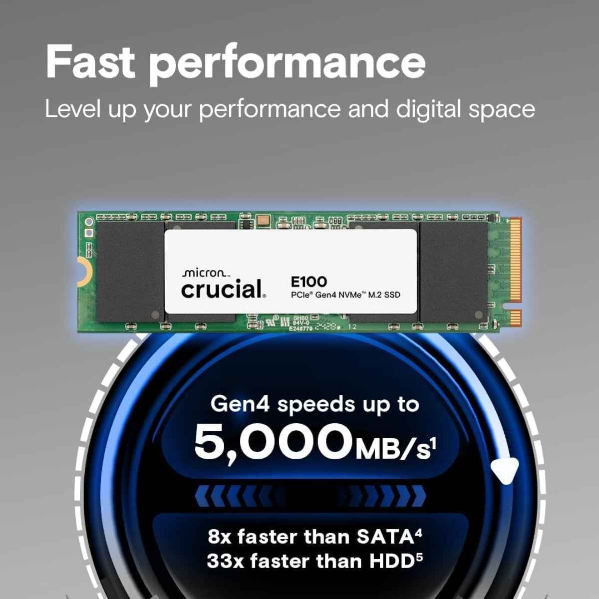 Crucial E100 SSD M.2 NVMe PCIe Gen4 Internal SSD, Up to 4,700MB/s, Laptop & Desktop Compatible