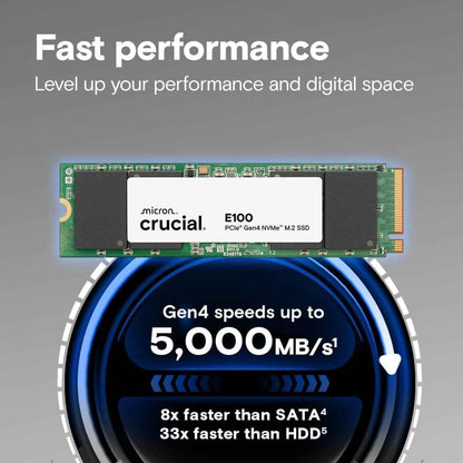 Crucial E100 SSD M.2 NVMe PCIe Gen4 Internal SSD, Up to 4,700MB/s, Laptop & Desktop Compatible