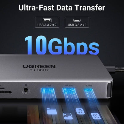 UGREEN Revodok Pro 211 11-in-1 USB-C Hub | 4K @ 60Hz | Up to 10Gbps | Dual HDMI | 100W USB-C PD | Gigabit Ethernet | SD/TF | 15965