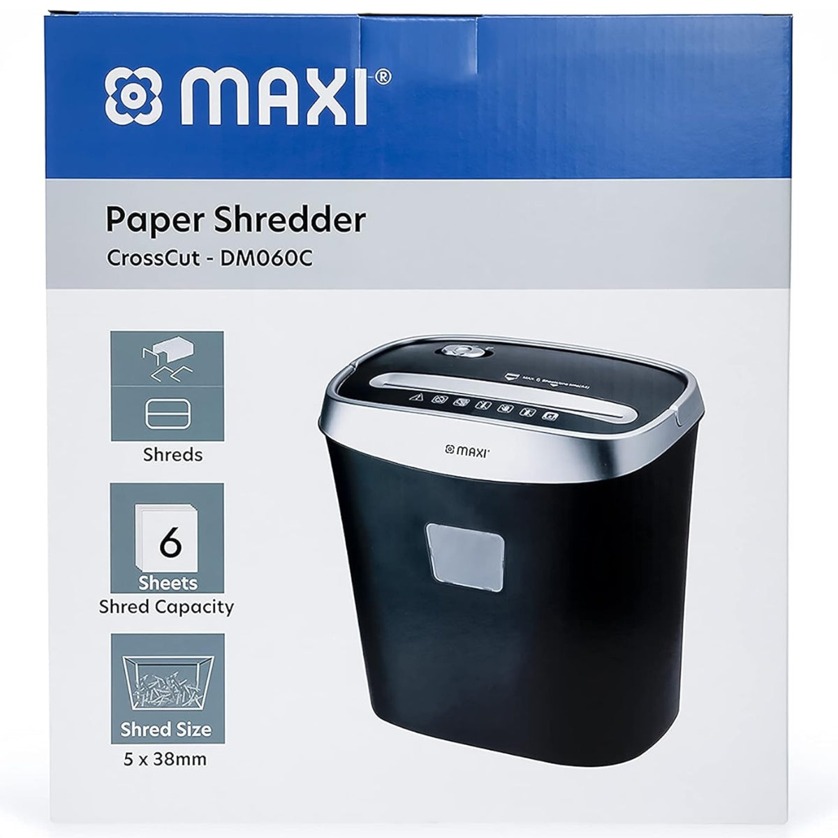 Maxi Paper Shredder CrossCut DM060C – High Security Cross-Cut, 6-Sheet Capacity, 14L Bin, Compact Office &amp; Home Use, Black
