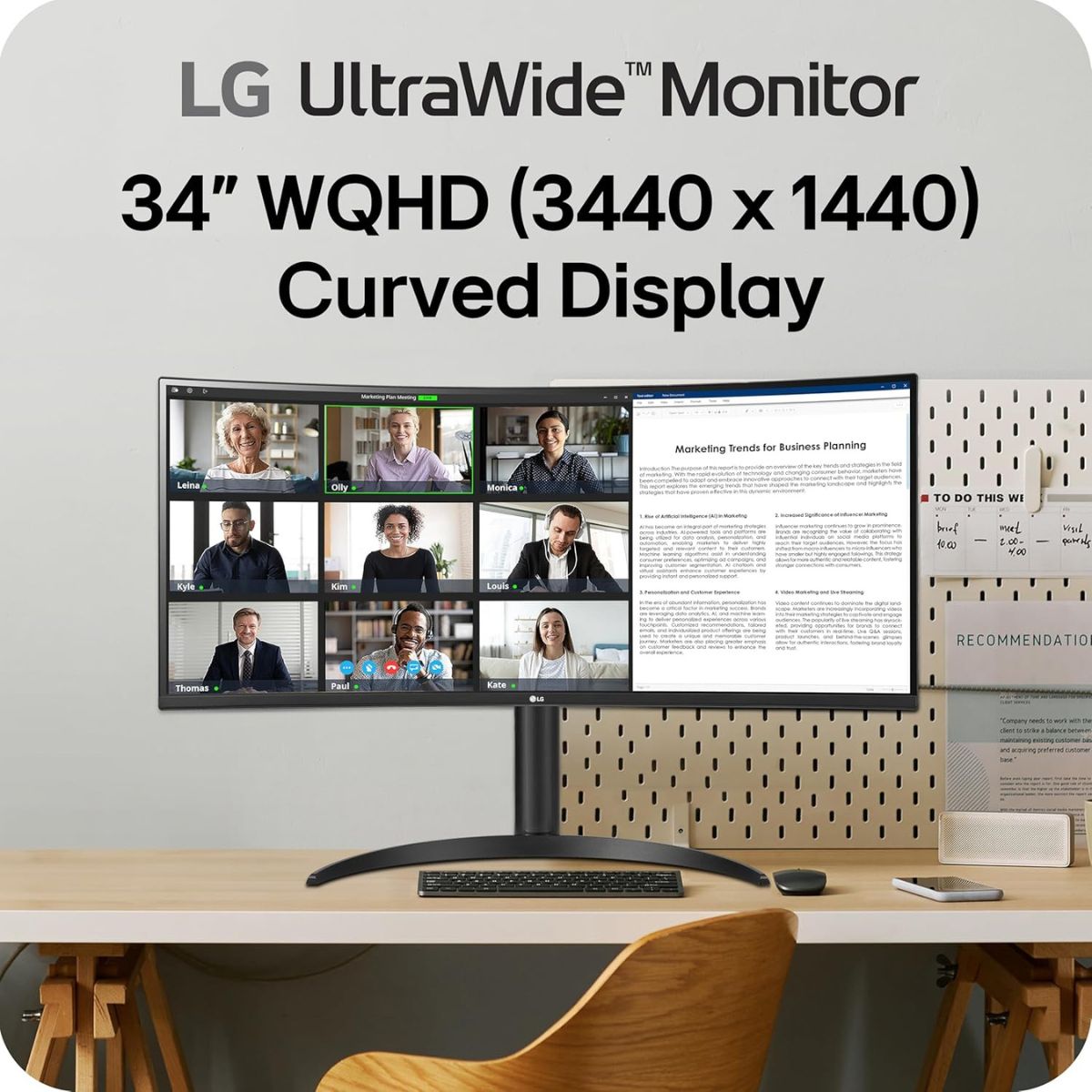 LG 34WR55QK-B 34" Curved UltraWide Monitor, VA Display, WQHD Resolution, 100Hz Refresh Rate, USB-C 65W Power Delivery, Black | 34WR55QK-B (Cushion Missing)
