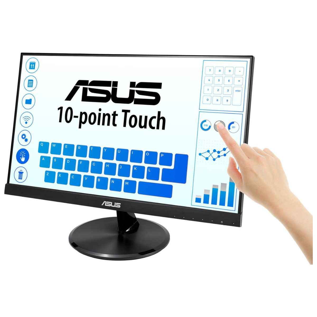 Asus VT229H Touch Monitor - 21.5" FHD (1920x1080), 10-point Touch, IPS, 178° Wide Viewing Angle, Frameless, Flicker free, Low Blue Light, HDMI, 7H Hardness | 90LM0490-B01170