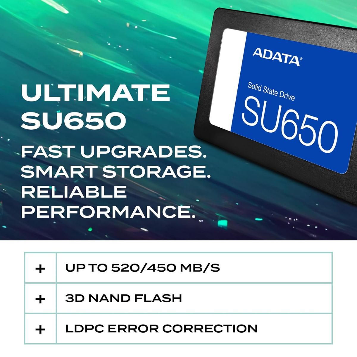 ADATA Ultimate SU650 512GB Internal SSD, 2.5-Inch SATA III Solid State Drive, 3D NAND Flash, High-Speed Storage Upgrade | ASU650SS512GTR