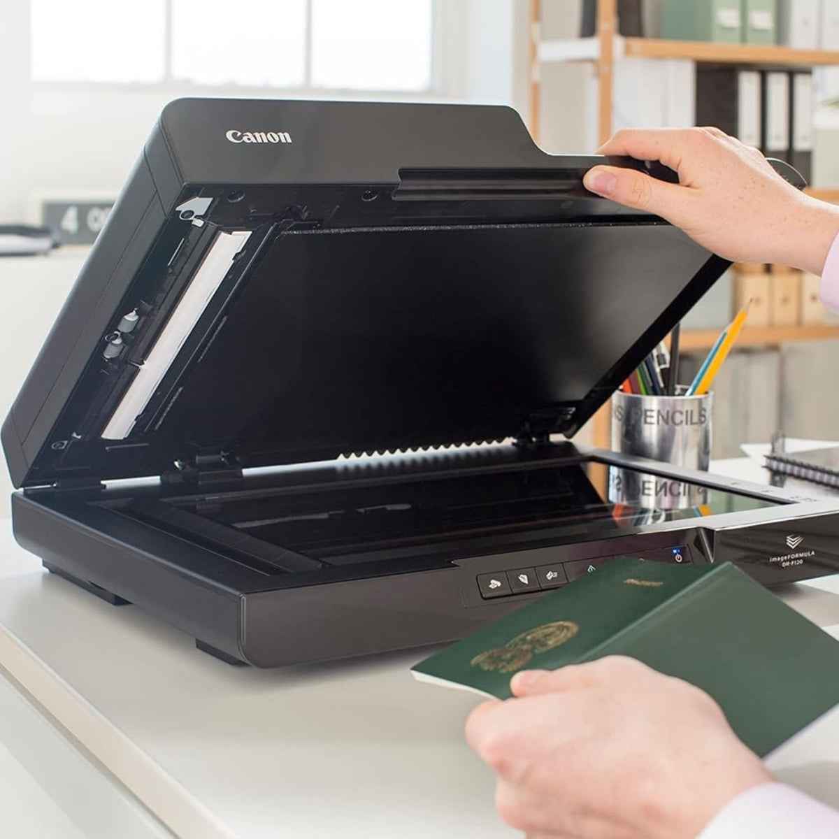 Canon imageFORMULA DR-F120 – Desktop ADF + Flatbed Document Scanner for UAE Offices & Home Workspaces Versatile Scanning for Mixed Documents — ADF + Flatbed in One Compact Unit