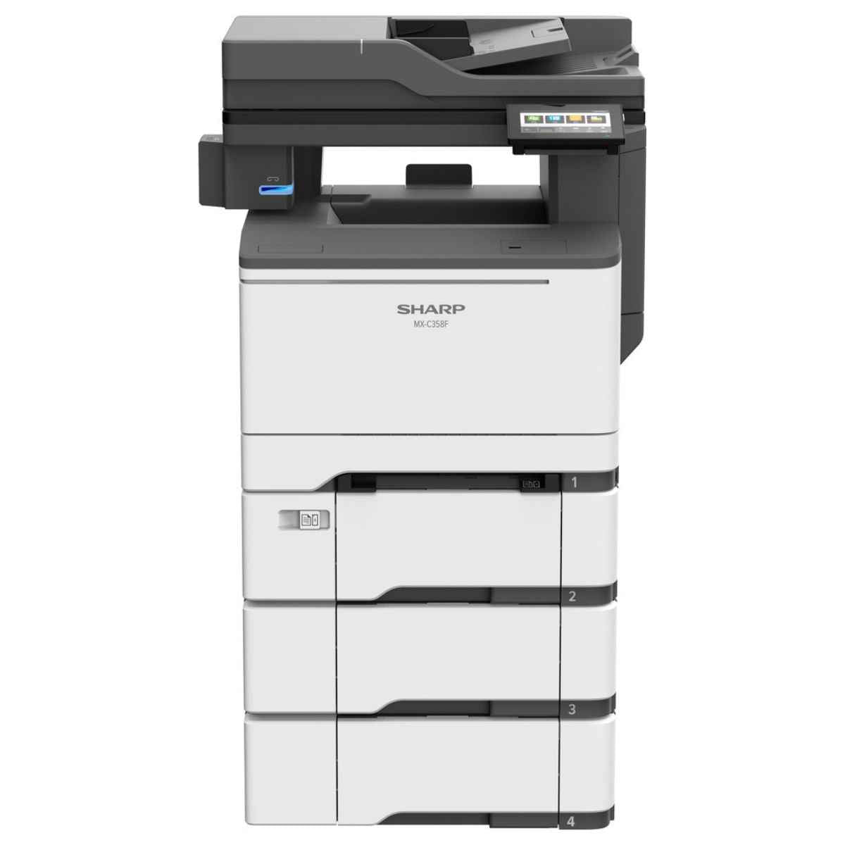 Sharp MX-C358F Multifunction Printer, 4.3" Colour LCD Touchscreen, 1200 x 1200 DPI Resolution, 33 Colour, 33 B/W PPM Print Speed, Max 2001 Sheets Paper Capacity, Gray | MX-C358F