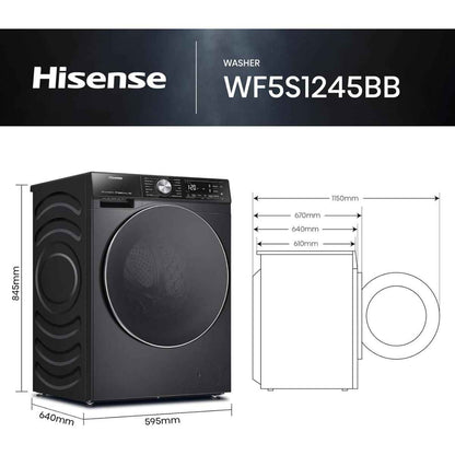 Hisense 5S Series 12 kg, Front Load Washing Machine – WF5S1245BB, Smart Wi-Fi & Auto Dosing