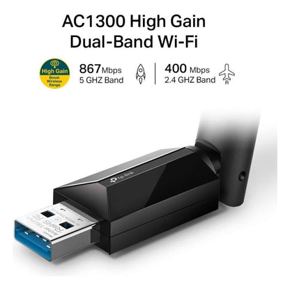 TP-Link Archer T3U Plus AC1300 USB 3.0 Wi-Fi Dongle | Dual Band MU-MIMO Adapter | High Gain Antenna