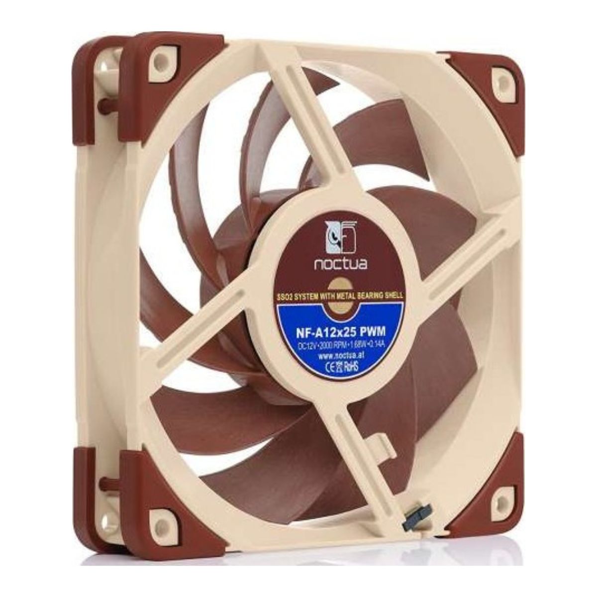 Noctua NF-A12x25 PWM Premium 120mm Cooling Fan, 4-Pin PWM, 2000 RPM, SSO2 Bearing, AAO Frame, Metal-Reinforced Motor Hub, Ultra-Tight Tip Clearance, Brown | NF-A12x25 PWM
