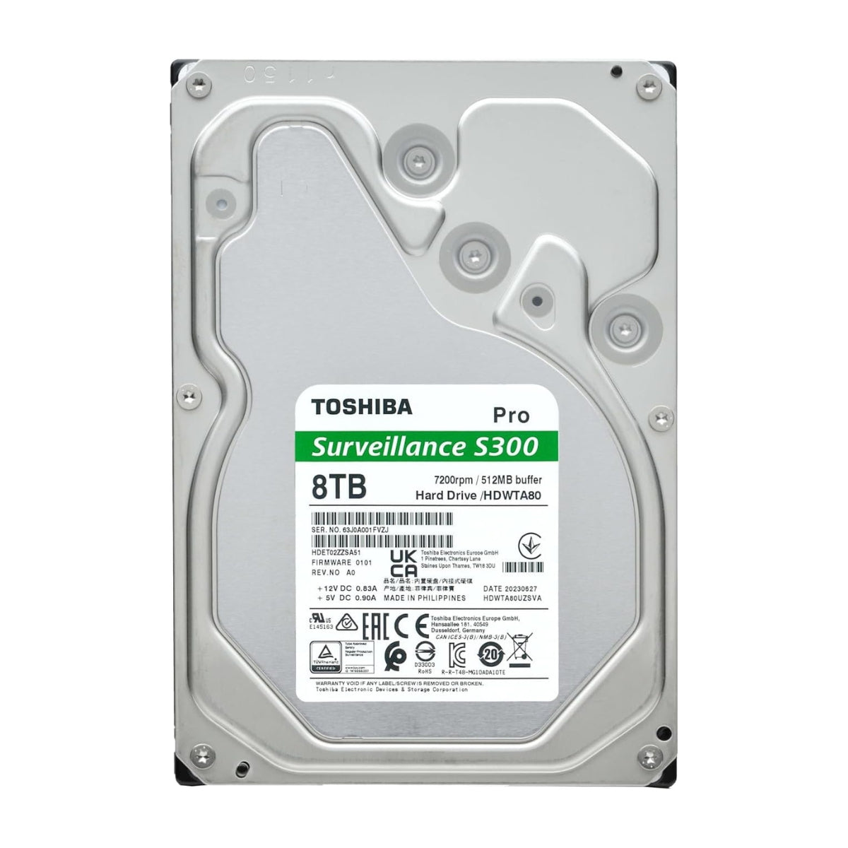 Toshiba S300 Pro 8TB Surveillance 3.5" SATA 6Gbit/s Internal HDD, 7200rpm, 512mb Buffer Size, Support Up to 64 Video Cameras