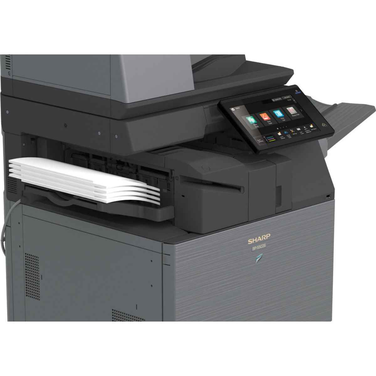 SHARP BP-50C26 MFP Color Laser Printer, 26 ppm Print Speed, Std 650 Max 6300 Sheets Paper Capacity, 128GB SSD, 1200 DPI, 10.1" Touch Display, Wireless LAN, Smart Scanning, Gray | BP-50C26