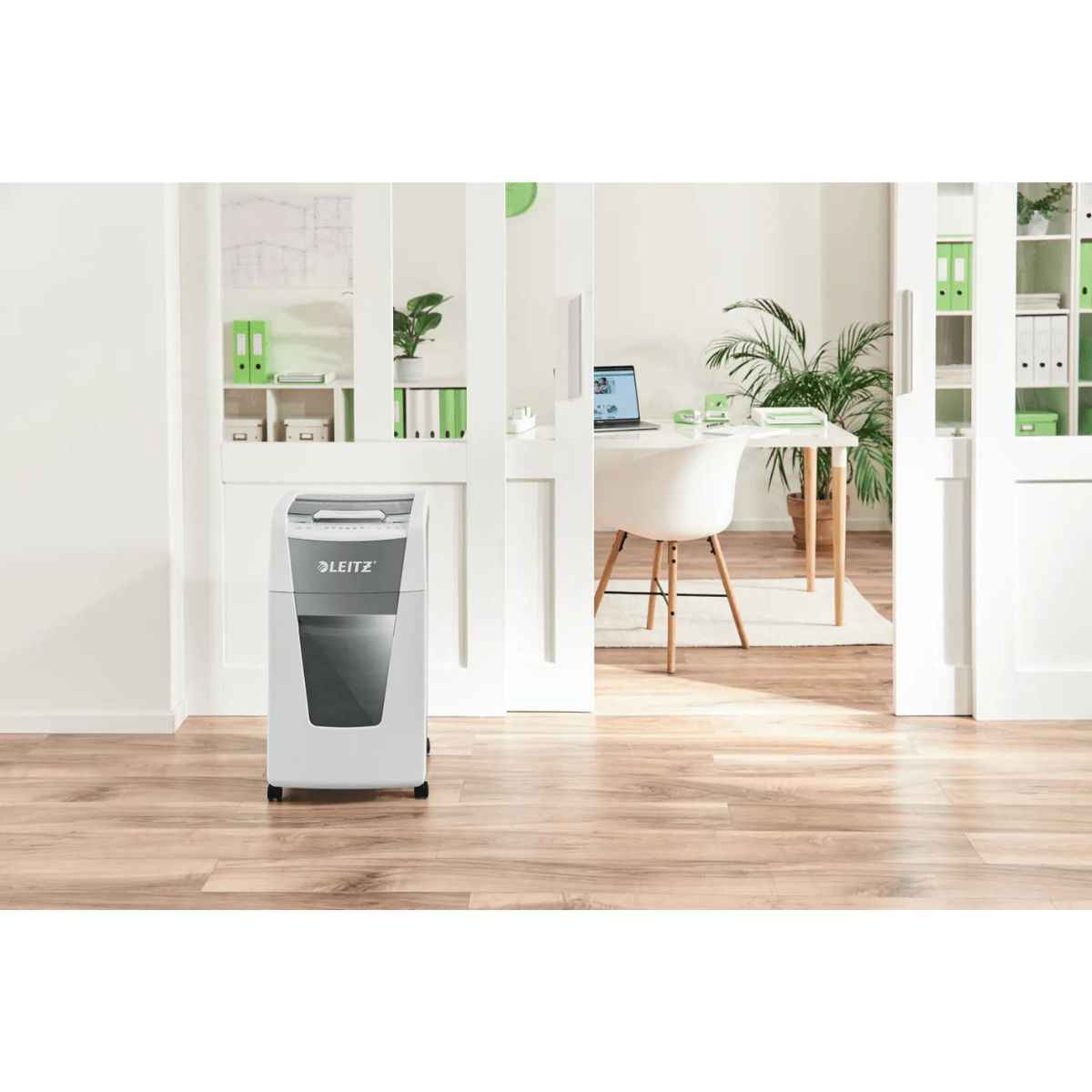 Leitz IQ Autofeed Office Particle Cut Shredder P4, 300 Sheets, 60L Waste Bin, White, 80150000