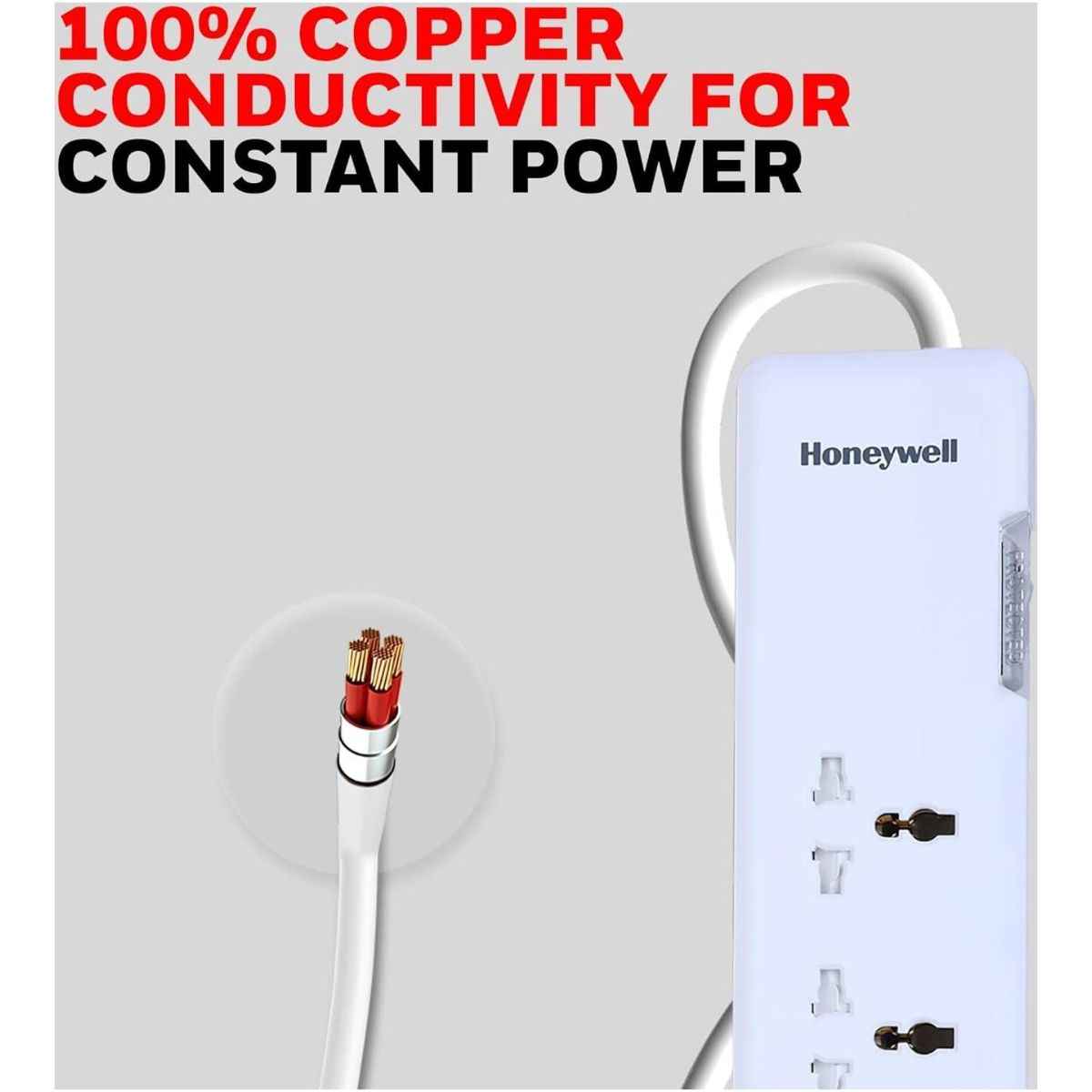 Honeywell Surge Protector - 4 Universal Sockets, 1xPD 20W & 2xUSB, 1.5 Meter Cord, White