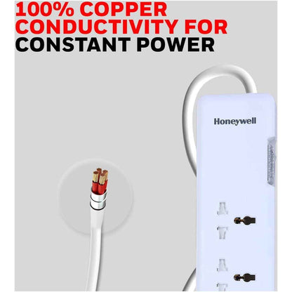 Honeywell Surge Protector - 4 Universal Sockets, 1xPD 20W & 2xUSB, 1.5 Meter Cord, White