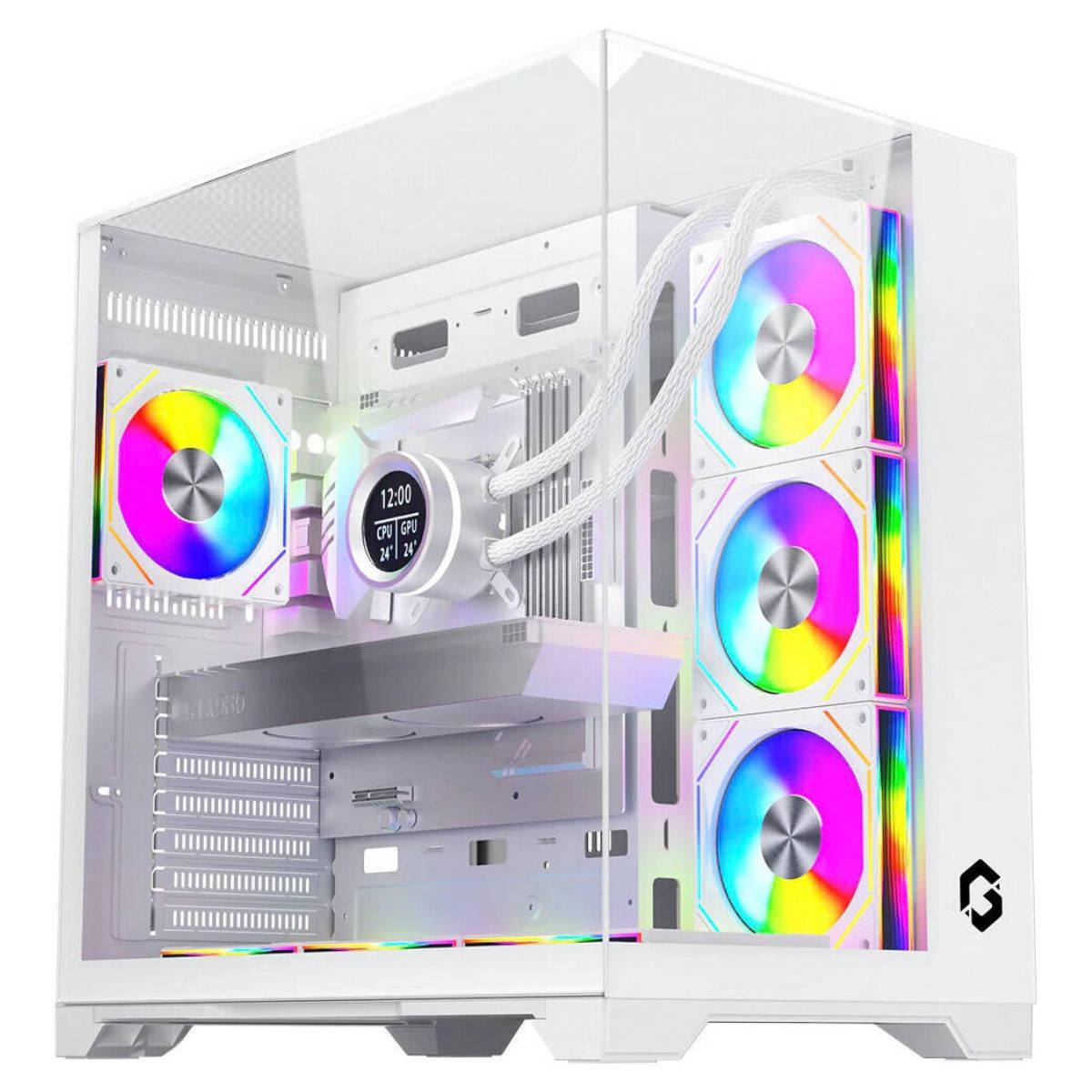 GAMEON Valkyrie I GO-VALKYRIEI-A Mid Tower Gaming Case | ATX / M-ATX / ITX | 7× 120mm ARGB+PWM Fans | 360mm Water Cooling | 400mm GPU Support | White