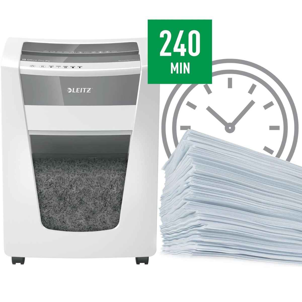 Leitz IQ Office Paper Shredder P4 – 20 Sheets, Cross Cut, 30L Bin, Continuous Run
