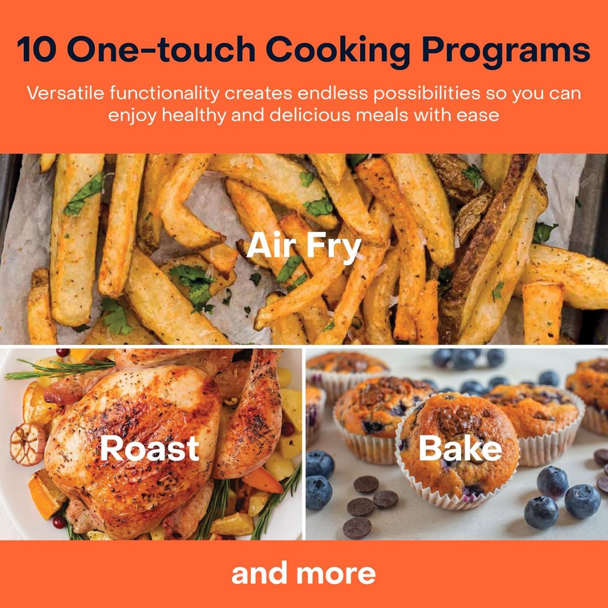 Nutricook Air Fryer 2, 1500 Watts, Digital Control Panel Display, 10 Preset Programs With Built-In Preheat Function, 3.6 Liters, BrUSh Stainless Steel/Black