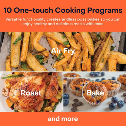 Nutricook Air Fryer 2, 1500 Watts, Digital Control Panel Display, 10 Preset Programs With Built-In Preheat Function, 3.6 Liters, BrUSh Stainless Steel/Black