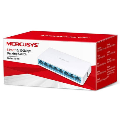 Mercusys MS108 8-Port Desktop Switch | 8× 10/100Mbps RJ45 Ports | 1.6Gbps Switching Capacity | Auto MDI/MDIX | Plug & Play | Fanless Design | Compact Desktop Switch