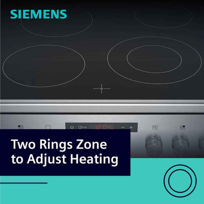 Siemens iQ300 Free-Standing Electric Cooker HK8Q3A150M Ceramic Hob, Stainless Steel, Digital Display, 66L Volume, 60cm Cooker, Ceramic Cooker, 6 Cooking Modes, Red LED Display With Knob Control Interface