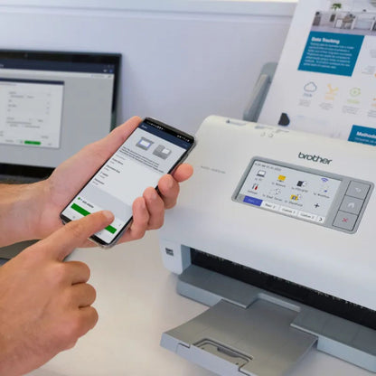 Brother ADS-4700W Professional Wireless Desktop Scanner, 40ppm Simplex/80ipm Duplex Scanning, 600x600dpi Resolution, 4.3" Touchscreen, 80-Page ADF, USB/Wi-Fi & Ethernet, White | 5WDE0800173