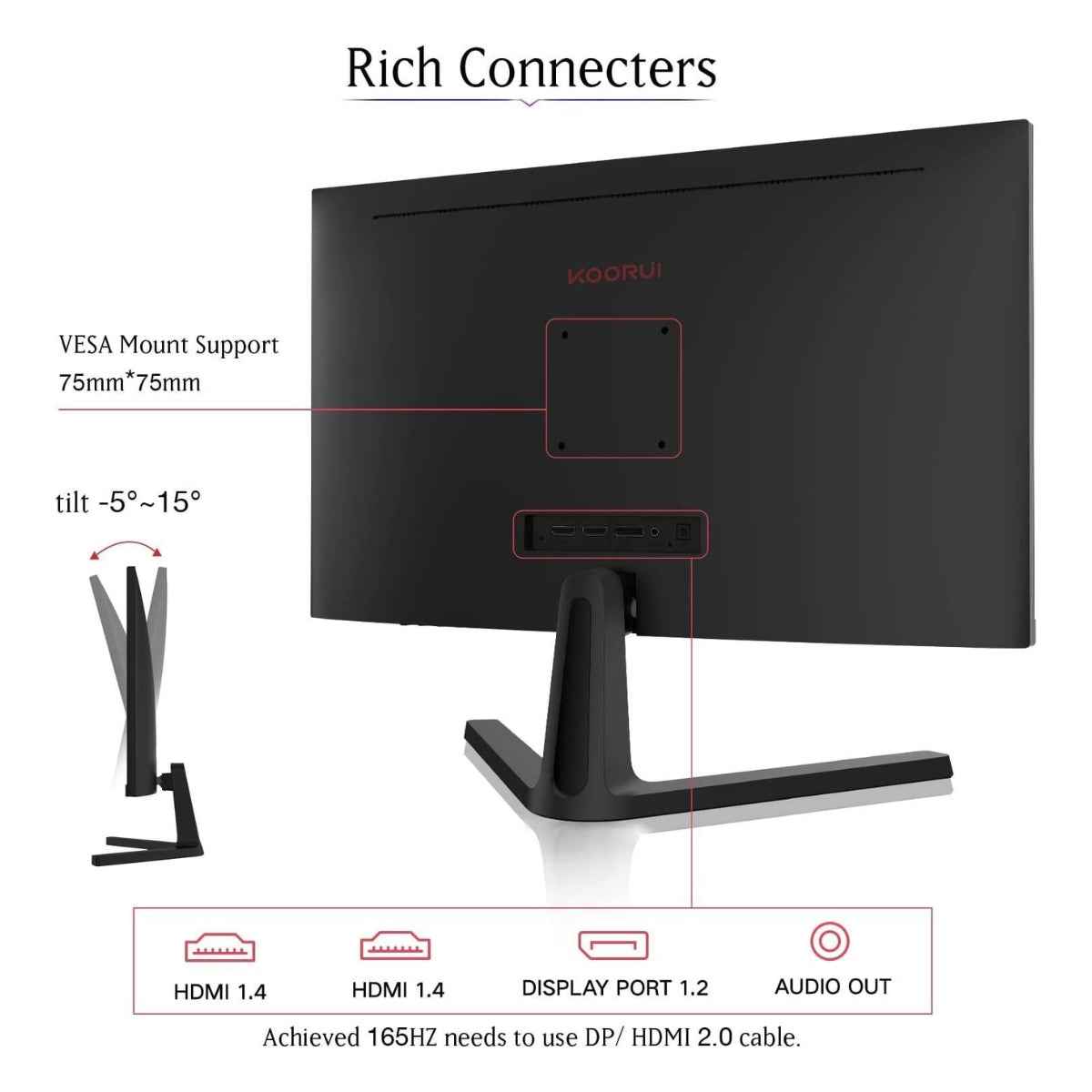 Koorui 24E4 Gaming Monitor – 24" FHD VA Display, 165Hz Refresh Rate, 1ms (MPRT), AdaptiveSync, 85% DCI-P3 Color Gamut