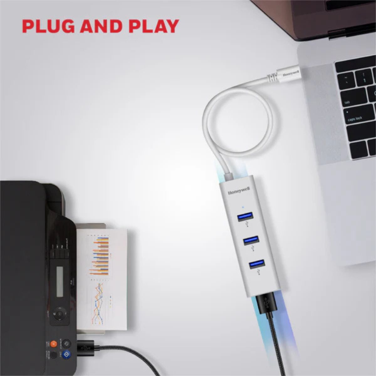 Honeywell Momentum Type C to 4xUSB 3.0 Hub, 5GBPS, Max Current 900mA per Port, Universally Compatible with All Type C- MacBook, Laptop, PC, Printer, Mobiles, Keyboard