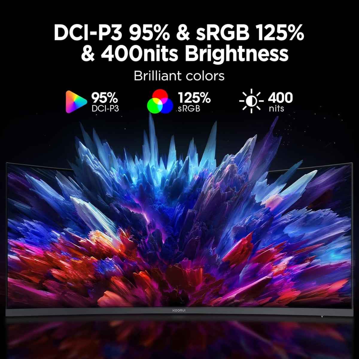 Koorui 34E6UC 34" VA WQHD Curved VA Gaming Monitor, 165Hz Refresh Rate, 21 9 Aspect Ratio, 1ms Refresh Rate, FreeSync/G-Sync Technology, VESA Compatible, Black | 34E6UC