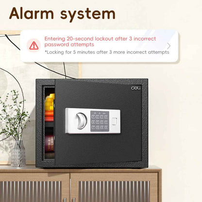 Deli T523 Fireproof Safe, Digital Safe Box with Key T523 Full Metal Body 9kg (30x38x30cm) Black