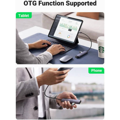 UGREEN USB-C to 4-Port USB 3.0 Hub | 5Gbps Data Transfer | Aluminum Alloy Housing | Plug-and-Play | Compact Design | Grey | Model 20841